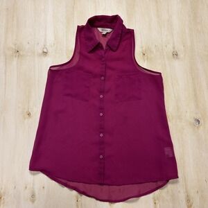 Y2K Decree Blouse Womens Small Pink Sleeveless Sheer Chiffon Button Front Top